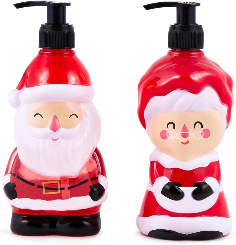 simple pleasures Santa & Mrs. Claus Christmas Holiday 2 Pack Frosted Vanilla Scented Decorative Refillable Soap Dispensers for Kitchen Countertops and Bathroom Sinks - Image 4